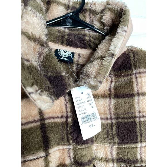 NEW PACSUN Womens Plaid Fuzzy Fury Cosy Jacket Shacket Size XS/S Brown - Picture 3 of 7